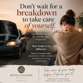 It's funny how many of us take better care of our cars than we do our own bodies.

We don't skip oil changes or routine maintenance because we know neglect leads to bigger, more expensive problems down the road.

But when it comes to our bodies, we often wait until we're in pain before we pay attention.

The truth is, your body deserves the same kind of regular care.

Massage isn't just about "fixing" you when something hurts. It's about maintaining healthy muscles, reducing built-up tension, improving mobility, and helping your body function at its best before pain becomes your body's way of demanding attention.

You can replace parts on a car.

You only get one body.

Take care of it like it's your most valuable investment—because it is.

📍Deeply Kneaded Massage | Dallas, TX Book your next maintenance session through the link in my bio.

#DeeplyKneadedMassage #DallasMassage #MassageTherapy #PreventativeCare #WellnessJourney SelfCare EastDallas DallasWellness